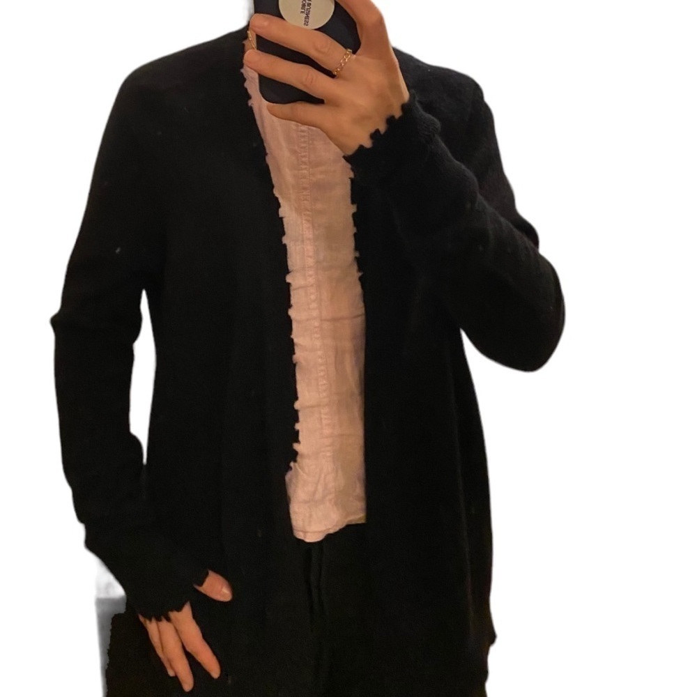 Aqua soft and cozy black open cashmere distressed cardigan. Size XS
